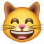 Эмодзи 😸 Улыбающееся лицо кота с добрыми глазами в месседжере WhatsApp
